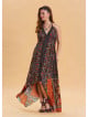 V Neck Backless Halter Neck Coffee Ethnic Dress 4654